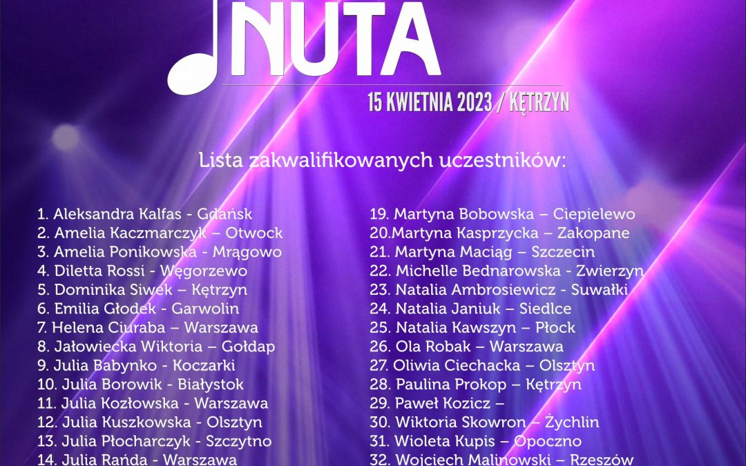 LISTA ZAKWALIFIKOWANYCH – KRYSZTAŁOWA NUTA 2023
