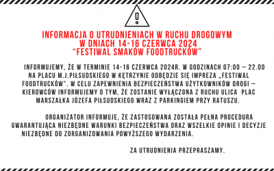 INFORMACJA O UTRUDNIENIU – FESTIWAL SMAKÓW FOODTRUCKÓW