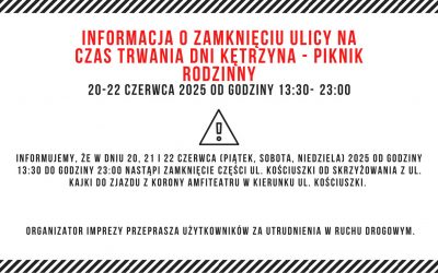 INFORMACJA O ZAMKNIĘCIU ULICY NA CZAS TRWANIA „DNI KĘTRZYNA – PIKNIK RODZINNY”